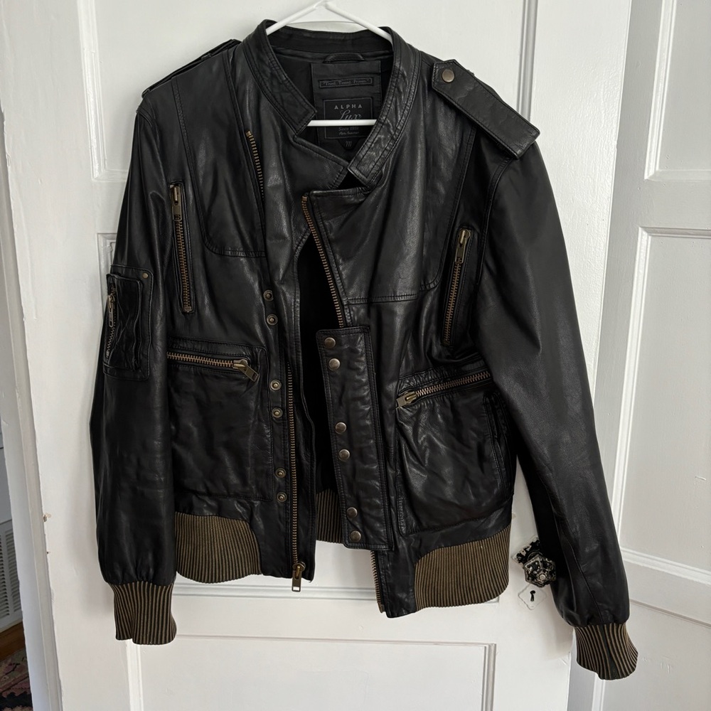 Vintage Alpha Industries Black Leather Jacket | Size M